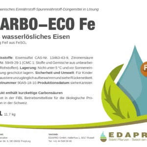 Engrais foliaire au fer d’EDAPRO – étiquette recto avec les teneurs en éléments nutritifs