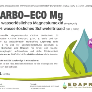 Magnesium-Blattdünger von EDAPRO – Etikette Vorderseite mit Nährstoffangaben