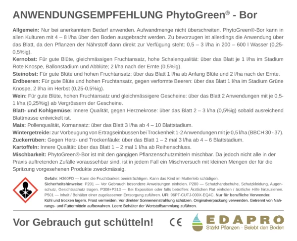 PhytoGreen Bor – label, back
