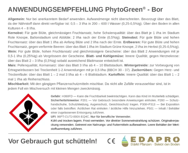 PhytoGreen Bor – label, back